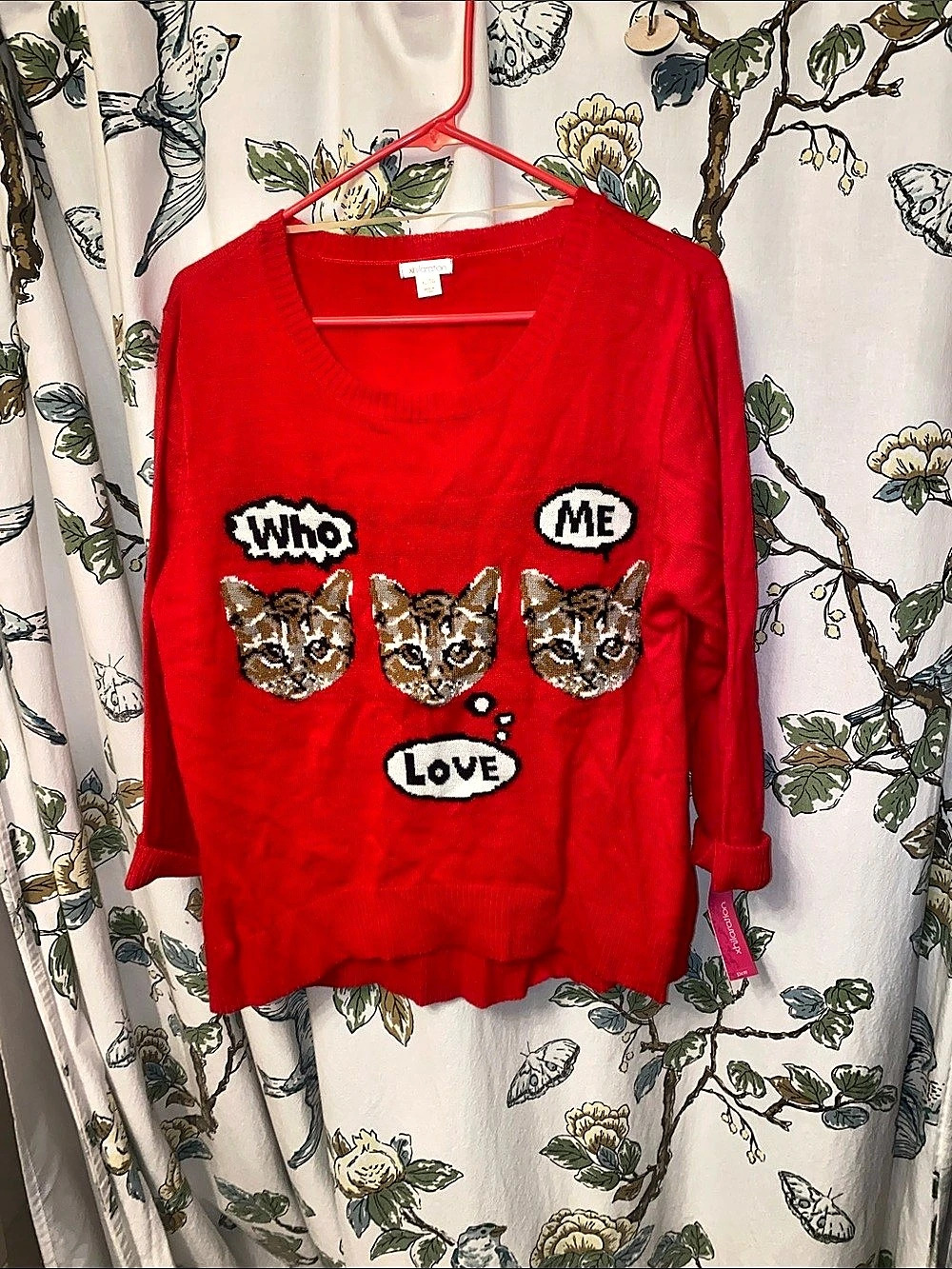 Xhilaration Red Kitty Cat Graphic Sweater Who Me Love